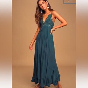 Free People Adella Maxi Slip Turquoise Lace Dress Size XS
